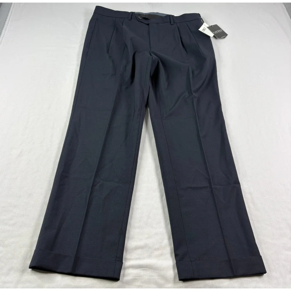 Lauren Ralph Lauren Dress Pants Men 34x30 Blue High Performance Wool Pleated NEW